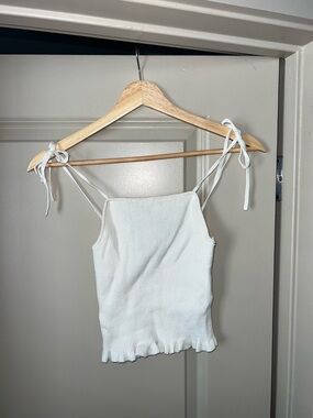 Abercrombie & Fitch White Ribbed Tie-Shoulder Camisole